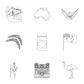 National symbols of australia. Web icon on Australia theme.Australia icon in set collection on outline style vector