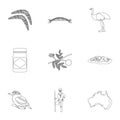 National symbols of australia. Web icon on Australia theme.Australia icon in set collection on outline style vector