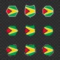 National symbols of Guyana on a dark transparent background, vector flags of Guyana