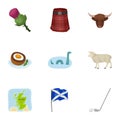 National symbols of Scotland. Scottish attractions. Scotland country icon in set collection on cartoon style vector