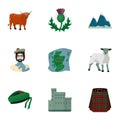 National symbols of Scotland. Scottish attractions. Scotland country icon in set collection on cartoon style vector