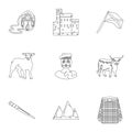 National symbols of Scotland. Scottish attractions. Scotland country icon in set collection on outline style vector