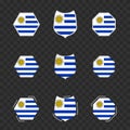 National symbols of Uruguay on a dark transparent background, vector flags of Uruguay