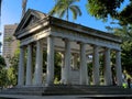 National Taiwan University (NTU) Fu Garden in Taipei, Taiwan. White monument accompanied with blue sky.