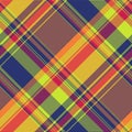 National texture background fabric, wool textile tartan seamless. Primary pattern vector check plaid in blue and orange colors