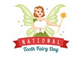 National Tooth Fairy Day with Little Girl to Help Kids for Dental Treatment Fit as a Poster in Flat Cartoon Illustration