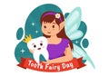 National Tooth Fairy Day Vector Illustration with Little Girl to Help Kids for Dental Treatment Fit in Flat Cartoon Background