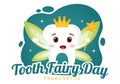 National Tooth Fairy Day Vector Illustration with Little Girl to Help Kids for Dental Treatment Fit in Flat Cartoon Background