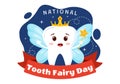 National Tooth Fairy Day Vector Illustration with Little Girl to Help Kids for Dental Treatment Fit in Flat Cartoon Background