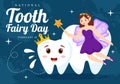 National Tooth Fairy Day Vector Illustration with Little Girl to Help Kids for Dental Treatment Fit in Flat Cartoon Background