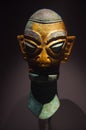 National treasure Bronze statue with gold face mask in sanxingdui museum of Sichuan province, China Royalty Free Stock Photo