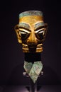 National treasure Bronze statue with gold face mask in sanxingdui museum of Sichuan province, China