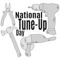 National Tune-Up Day, idea for poster, banner or postcard, hand and electric tools for repair and improvement Royalty Free Stock Photo