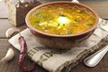 National ukrainian and russian soup borsch with sour cream