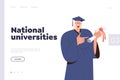 National universities concept for landing page design template with graduation student holds diploma