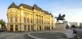 National University Library and King Carol I statue in Bucharest, Romania Royalty Free Stock Photo