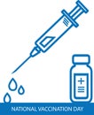 National Vaccination Day blue vector icon