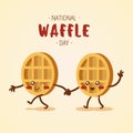 National Waffle Day colorful vector waffles with cheerful smiles.