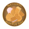 National waffle day, food concept vector illustration. Sweet element design, bakery dessert snack background. Delicious