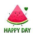 National Watermelon Day. August. Vector. Funny slice with seeds and a balloon