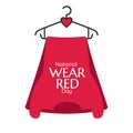 National Wear Red Day - text on red dress, hanger with heart. Vector. Royalty Free Stock Photo