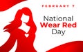 National wear red day vector banner. American Heart Association bring attention to heart disease. Beautiful woman wearing red Royalty Free Stock Photo