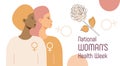 National Women`s Health Week concept vector for web, app. Event on Mother`s Day to encourage women health in May. Diverse race