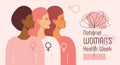National Women`s Health Week concept vector for web, app. Event on Mother`s Day to encourage women health in May. Diverse race