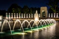 The National World War II Memorial Fountains at night at the Nat Royalty Free Stock Photo