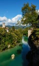 Natisone river from Ponte del Diavolo bridge in Cividale del Friuli in Udine in Italy in Autumn