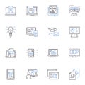 Native advertising line icons collection. Branding, Content, Engagement, Trust, Integration, Editorial, Words vector and