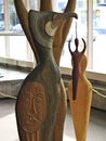 Native american artwork Volcano Woman totem sculptures by John Hoover carved in red cedar