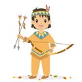 Native American Boy Holding a Bow and Arrows Cartoon Vector