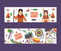 Native American camp banner, vector illustration. Invitation to children summer camp in American Indian style. Booklet Royalty Free Stock Photo
