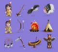 Native American Cartoon Icons Royalty Free Stock Photo