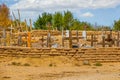 Native American cemetery at Taos Pueblo in New Mexico with wooden crosses - Selective focus Royalty Free Stock Photo