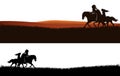 Native american man and woman riding horses vector silhouette outline