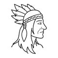 Native American Chief Profile Vector Art for Tattoo Design and Coloring Book Applications Royalty Free Stock Photo