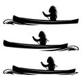 Native american chief rowing in canoe boat vector silhouette