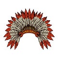 Native American with feathers. Vector drawing Royalty Free Stock Photo