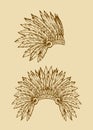 Native American with feathers. Vector drawing Royalty Free Stock Photo