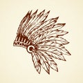 Native American with feathers. Vector drawing Royalty Free Stock Photo