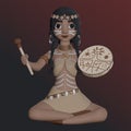 Native american girl sitting with tambourine 3d illustration