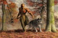 Native American Hunter and Wolf