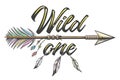 Native American Indian Arrow with Wording Wild One Tattoo Illustration Royalty Free Stock Photo