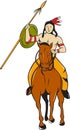 Native American Indian Brave Riding Pony Cartoon