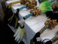 Native American Indian ceremonial rattles for sale at a powwow, San Francisco