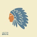 Native American Indian chief with feather headdress vector icon Royalty Free Stock Photo