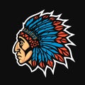 Native American Indian Chief head profile. Mascot sport team logo. Vector illustration Royalty Free Stock Photo