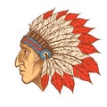 Native American Indian chief head profile. Vector vintage illustration. Royalty Free Stock Photo